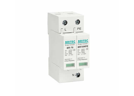 پلاستیک حرارتی نوع 2 دستگاه حفاظت از خروج 70kA 1P + NPE AC SPD Surge Arrester