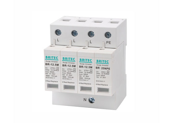 جمع و جور کلاس B + C سه فاز برقی Surge Arrester SPDs 12.5kA 3P + NPE