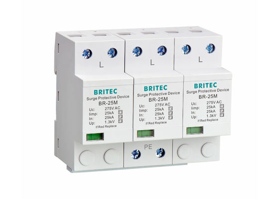 محافظ برق 275 ولت با 25KA Iimp و DIN Rail Mount برای حفاظت از قدرت 3 فاز