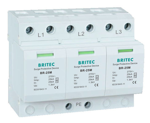 BRITEC BR-25M T1+T2 B+C 3P DIN Rail 35mm Spd T1 Varistor overge arrester type1 3p محافظ افزایش