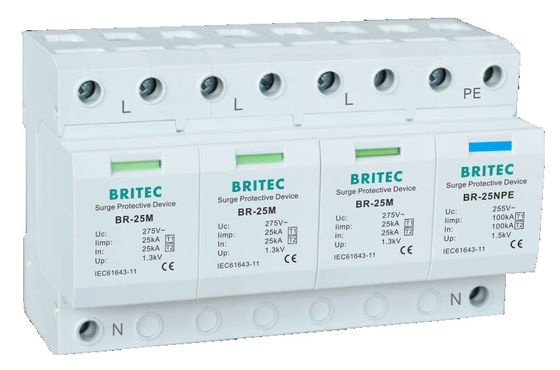25kA T1+T2 Surge Arrester DIN Rail Mount Lightning Protector برای سیستم های AC ولتاژ پایین